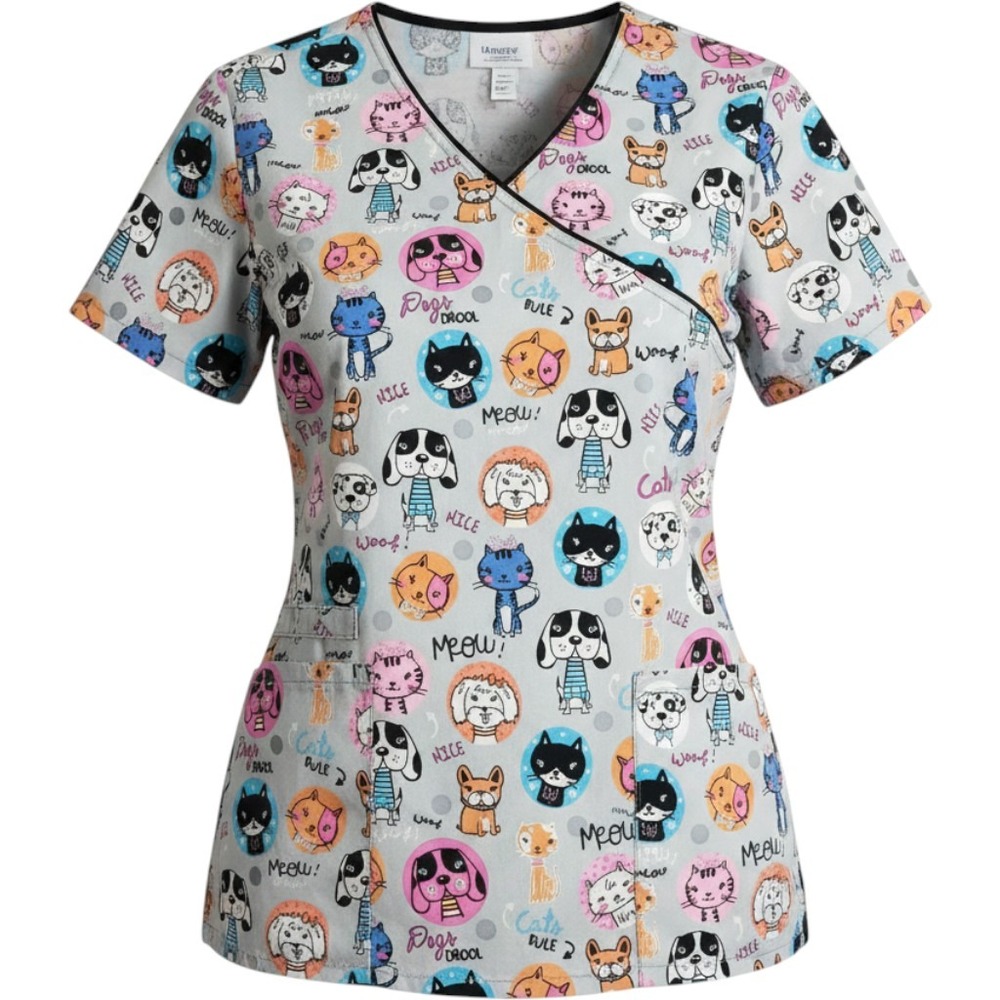 Cherokee Whimsical Tooniforms M‎ Vet Tech Scrub Tops Bundle Kawaii Nurse Core - Picture 3 of 16
